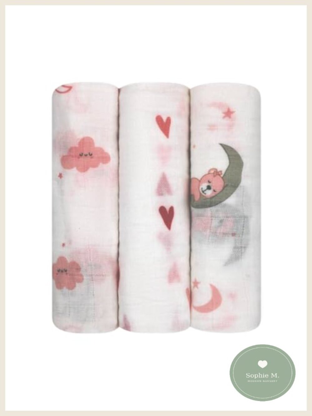 100% Muslin Cotton Baby Receiving Cloths 3-Pack 27x27in Soft Gentle Newborns